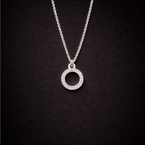 Sterling Silver Pave Circle Pendant Necklace - Silver